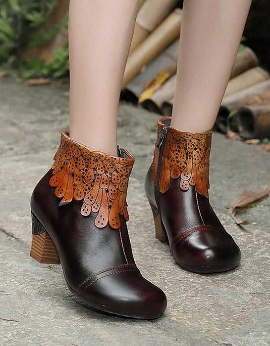 Handmade Leather Women's Retro Shoes Chunky Heels Sep New Trends 2020 78.30