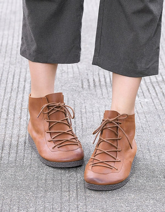 Handmade Leather Women's Retro Flat Boots