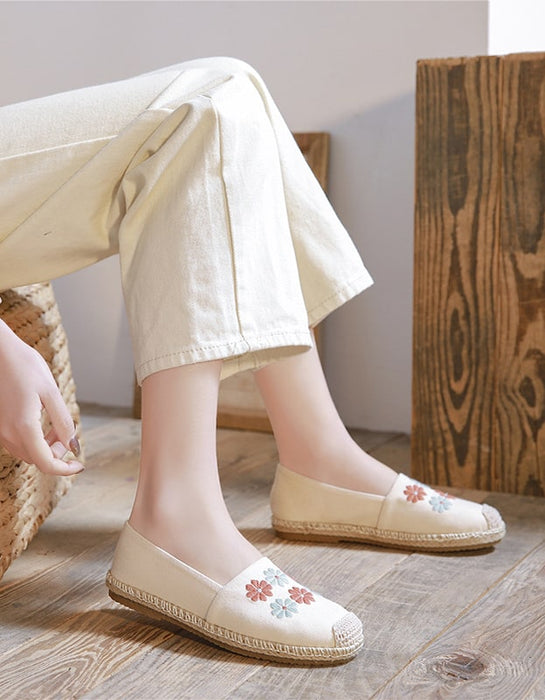 Handmade Linen-Embroidered Simple Flat Shoes