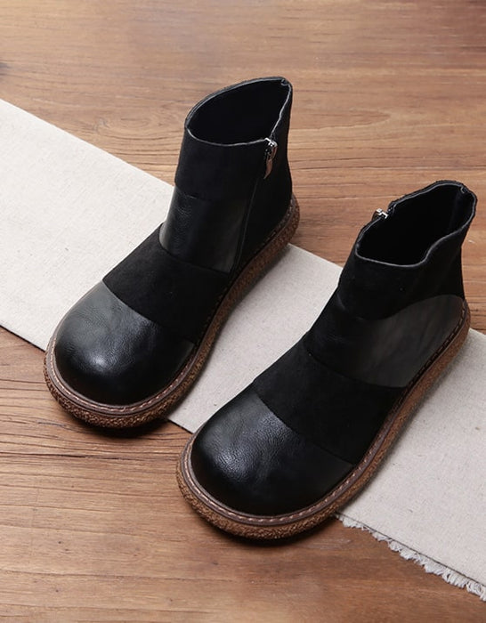 Handmade Patch Leather Platform Retro Boots