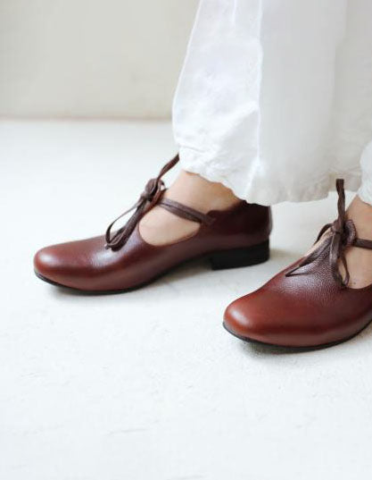 Handmade Real Leather Vintage T-Strap Flats June Shoes Collection 2022 178.00