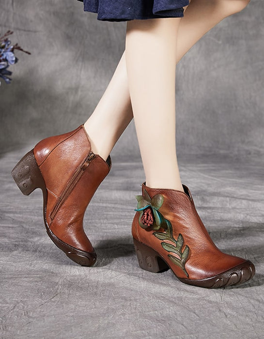 Handmade Retro Elegant Flower Chunky Boots Oct Shoes Collection 2021 99.00