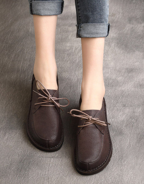 Handmade Soft Leather Lace-up Retro Flat Shoes
