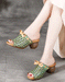 Handmade Retro Hollow Chunky Heels Slippers Green April Shoes Collection 2023 79.90