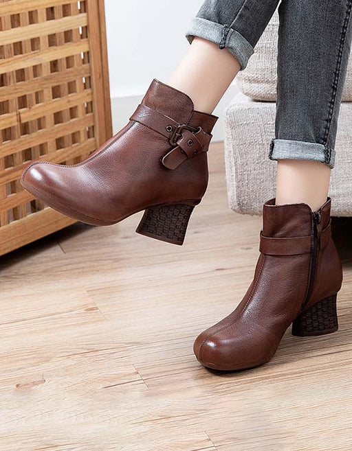 Handmade Retro Leather Ankle Strap Chunky Boots Dec Shoes Collection 2021 117.00