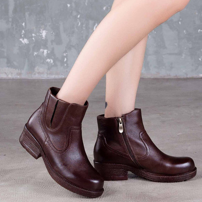 Handmade Retro Leather Chunky Heel Boots March New 2020 99.80