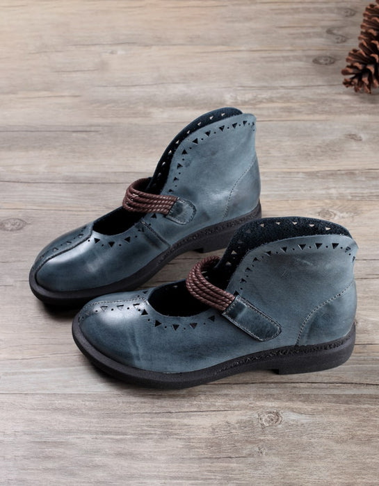Handmade Retro Leather Flat Shoes Blue