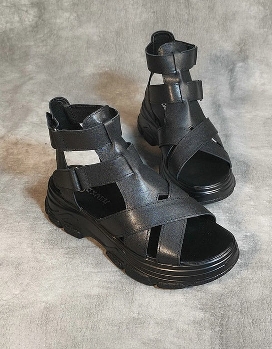 Handmade Retro Leather Platform Sandals