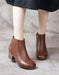 Handmade Retro Leather Polished Chunky Heel Boots Dec Shoes Collection 2021 73.60