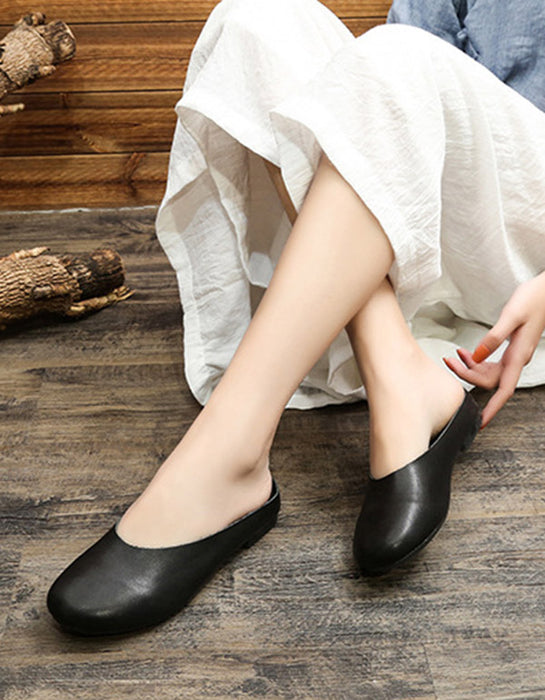 Comfortable Retro Leather Slippers Mules 35-43