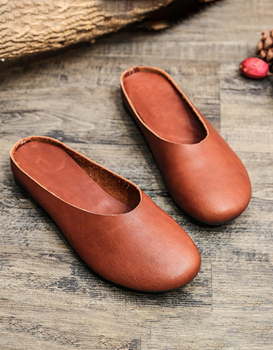 Comfortable Retro Leather Slippers Mules 35-43
