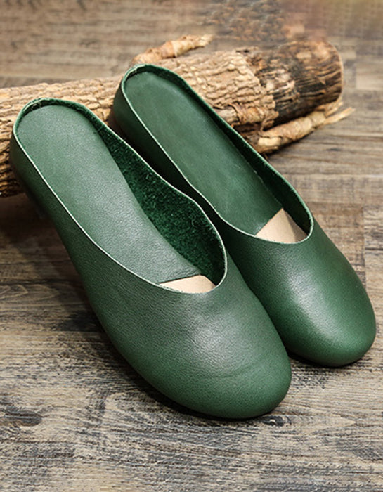 Comfortable Retro Leather Slippers Mules 35-43