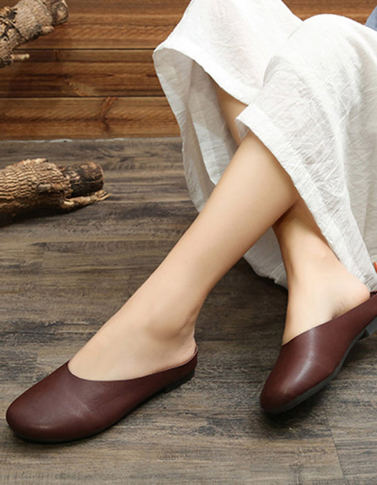 Comfortable Retro Leather Slippers Mules 35-43
