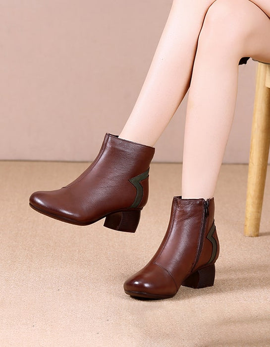 Handmade Retro Leather Stitching Chunky Boots Nov Shoes Collection 2021 68.60