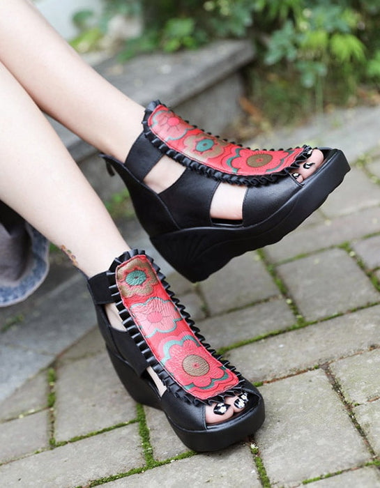 Oriental Retro Printed Wedge Sandals