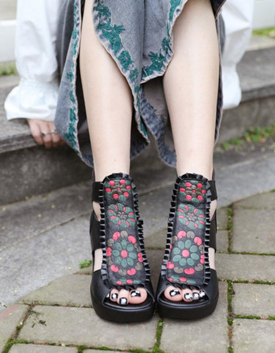 Oriental Retro Printed Wedge Sandals