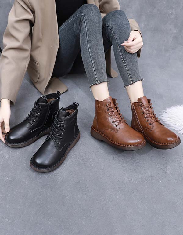 Handmade Retro Soft Leather Plush Winter Boots — Obiono