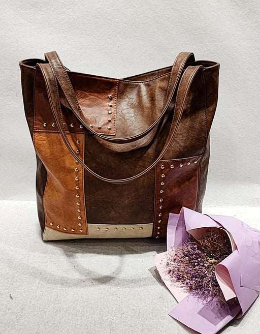 Handmade Rivets Leather Stitching Large Shoulder Bag Accessories 58.80