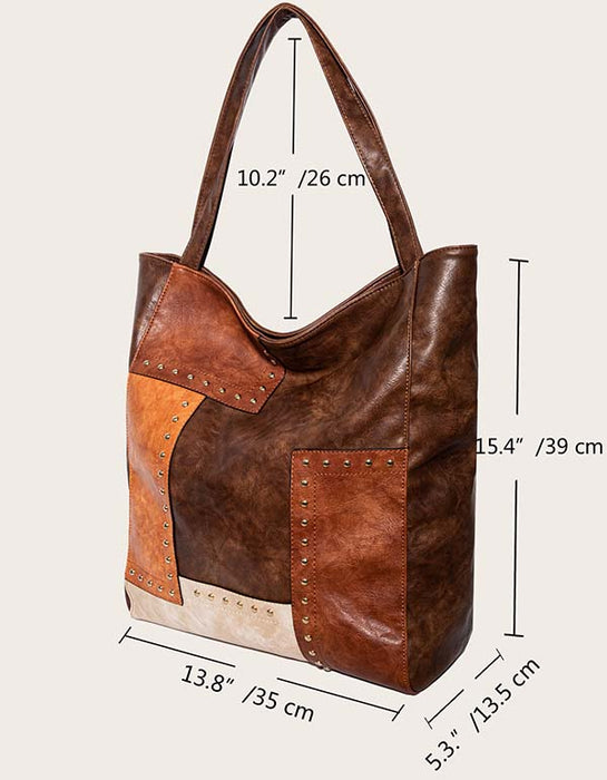Handmade Rivets Leather Stitching Large Shoulder Bag — Obiono