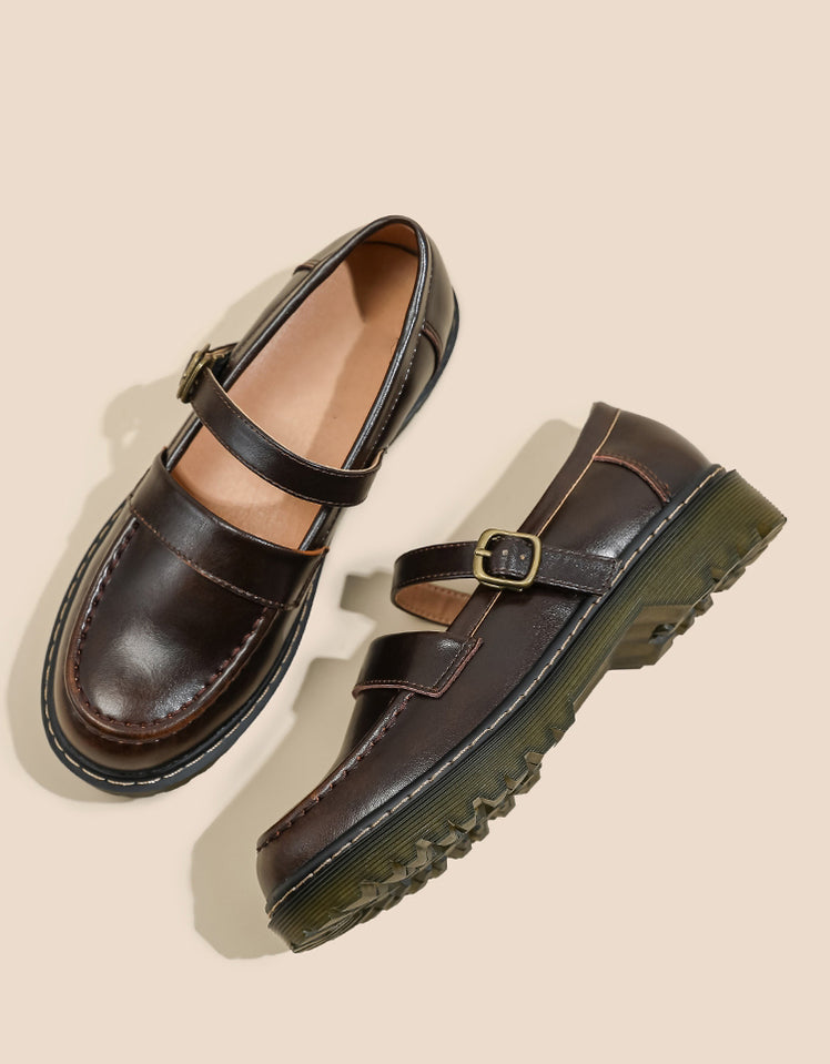 One-line buckle flat Mary Jane shoes
