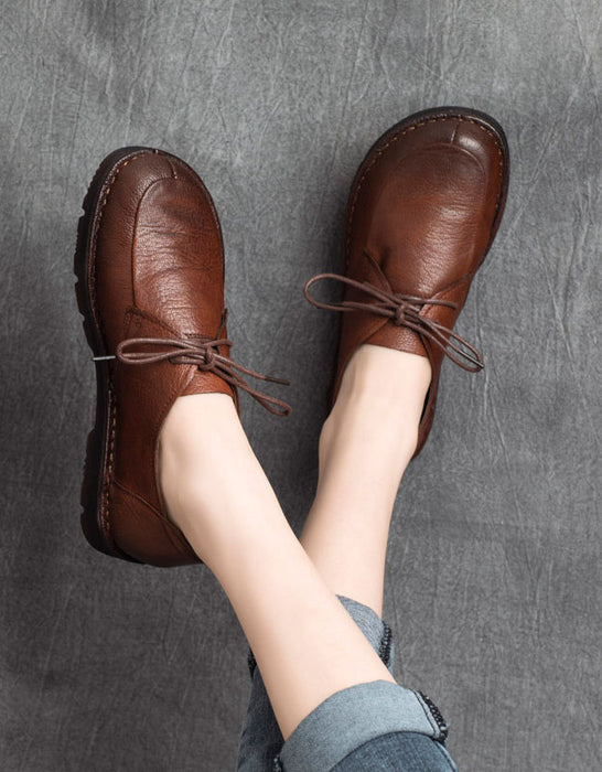 Handmade Soft Leather Lace-up Retro Flat Shoes