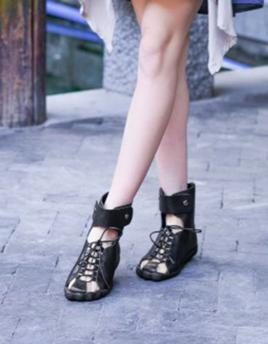 Handmade Retro Cut Out Summer Leather Sandals Boots