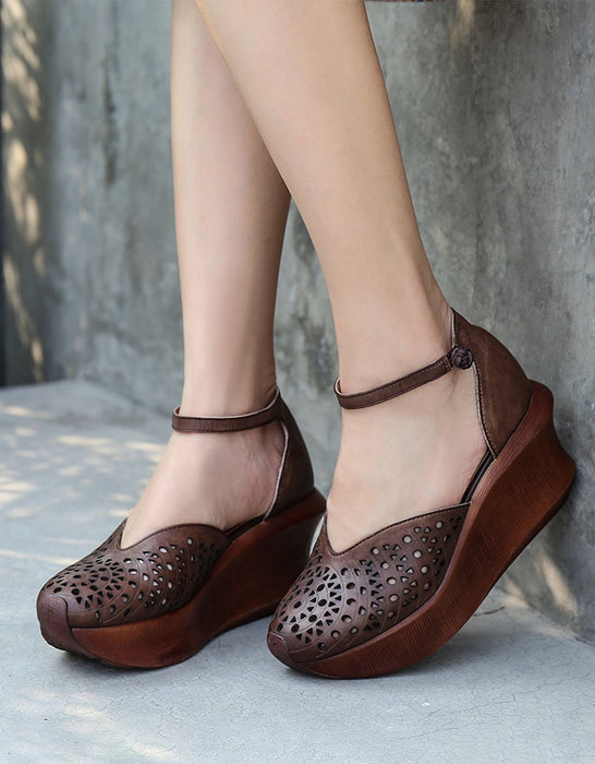 Handmade Vintage Ankle Strap Elegant Wedge Sandals — Obiono