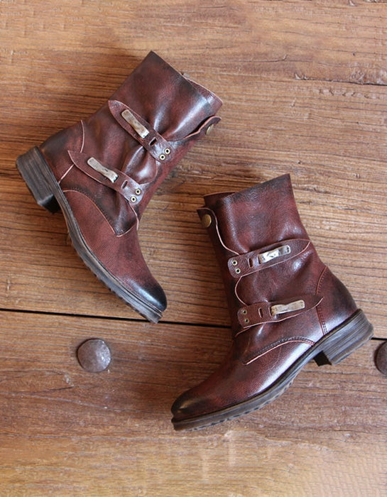 Handmade British Style Vintage Buckle Motorcycle Boots Oct Shoes Collection 2021 178.00