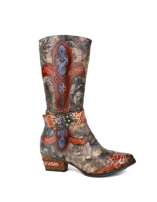 [Wholesale]Handmade Vintage Leather Cowboy Knee High Boots
