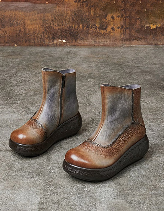 Handmade Vintage Retro Leather Wedge Boots Nov New Trends 2020 85.40