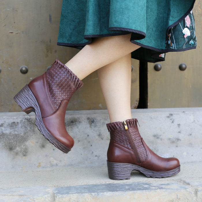 Botas negras de tacón grueso para mujer hechas a mano