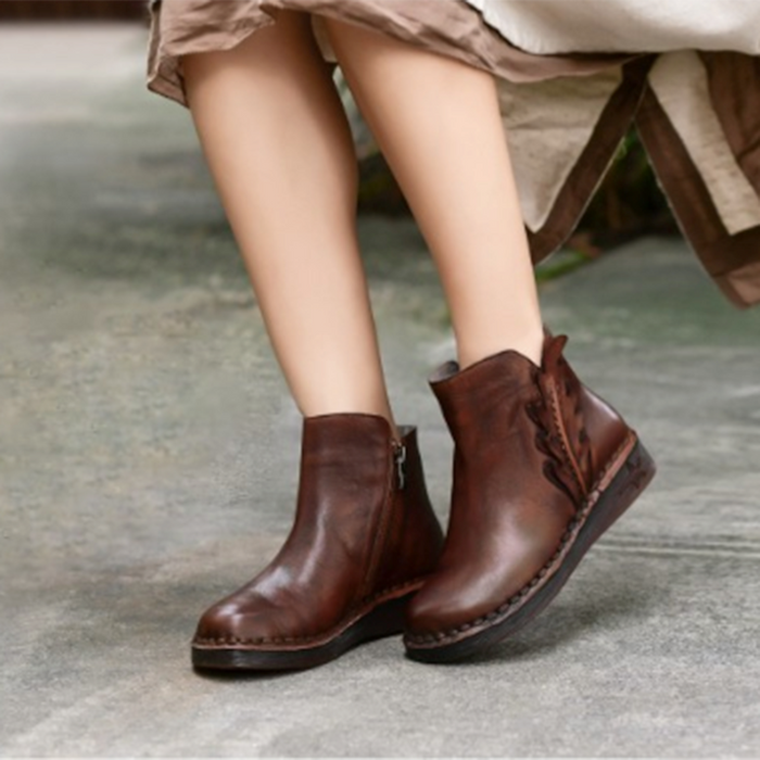 Handmade Leather Women's Retro Short Boots