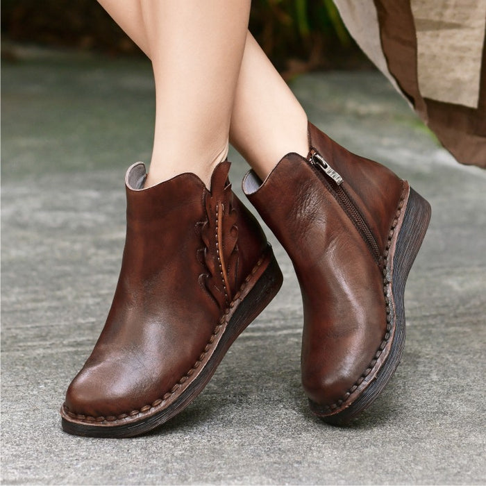 Handmade Leather Women's Retro Short Boots