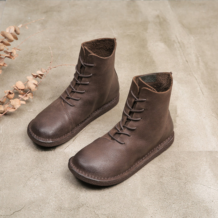 Winter Autumn Comfortable Soft Leather Lace-Up Boots