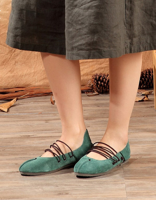 Soft-soled Handmade Suede Leather Lace-up Flats