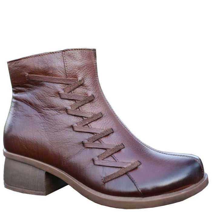 Retro Leather Handmade Womens Ankle Boots