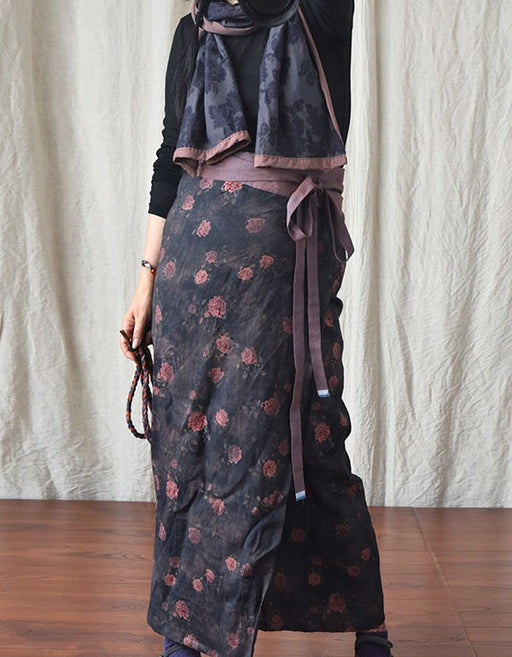 High Waist Retro Printed Linen Wrap Lace Floral Skirt New arrivals Women's Clothing 56.20
