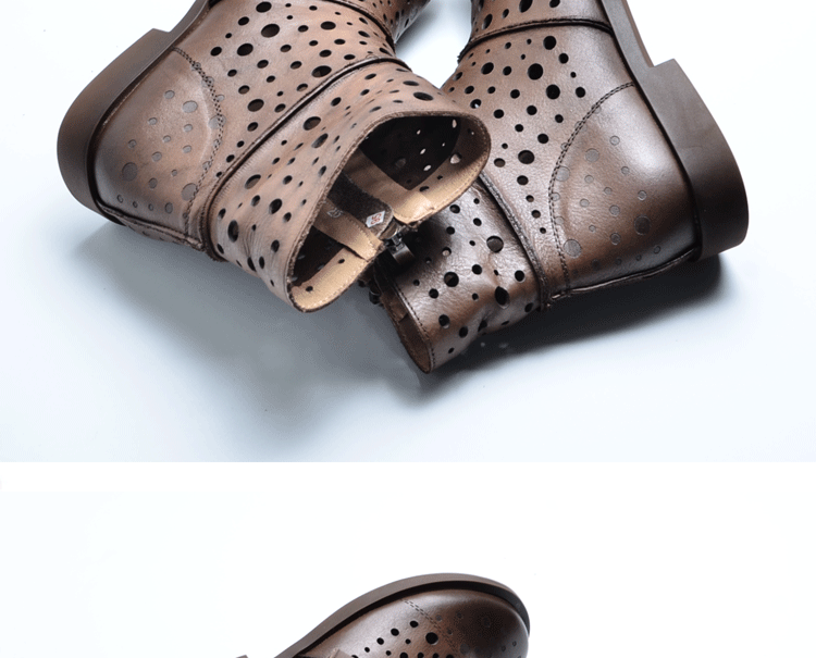 Hollow Retro Leather Short Boots Women