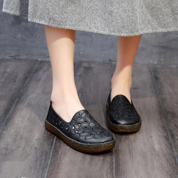 Hollow Leather Women Casual Flats 34-41 | Gift Shoes