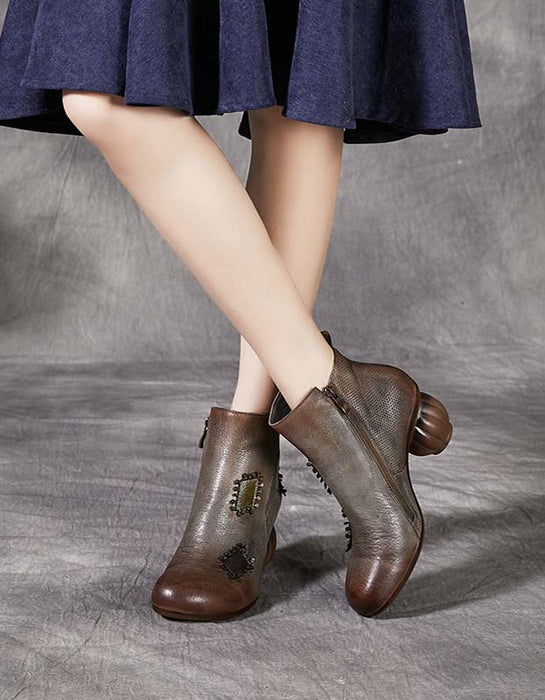 Leather Patch Retro Round Head Chunky Boots Oct Shoes Collection 2022 122.00