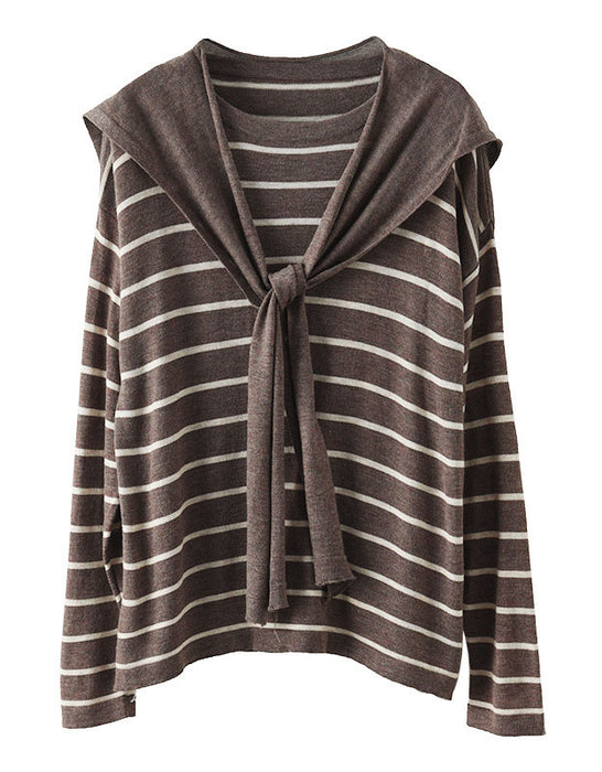 Knit Striped Pullover Loose Long Sleeve Shawl Shirt Accessories 45.00