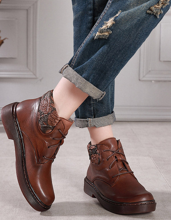 Autumn Winter Lace-Up leather Hand-Stitched Retro Boots — Obiono