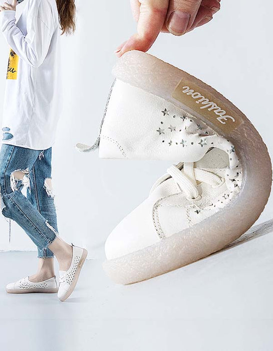 Lace-up Hollow Comfy Leather Sneakers July Shoes Collection 2022 76.00