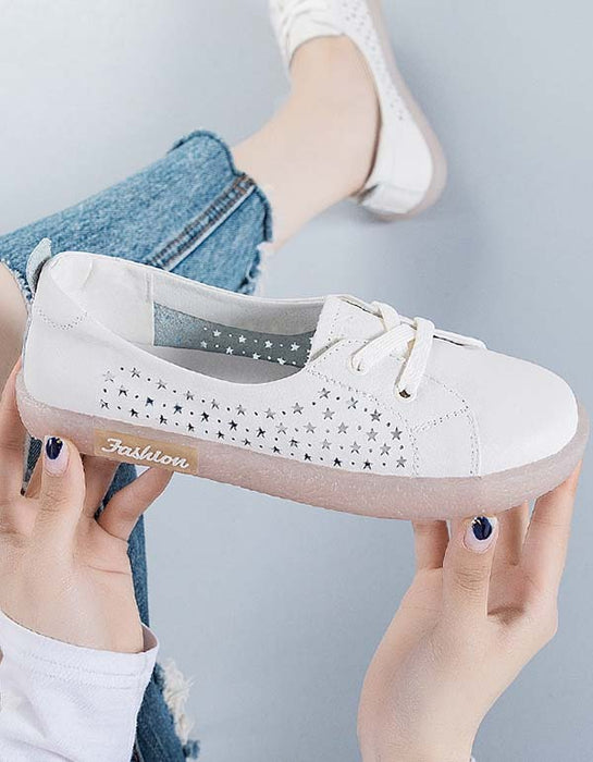 Lace-up Hollow Comfy Leather Sneakers July Shoes Collection 2022 76.00