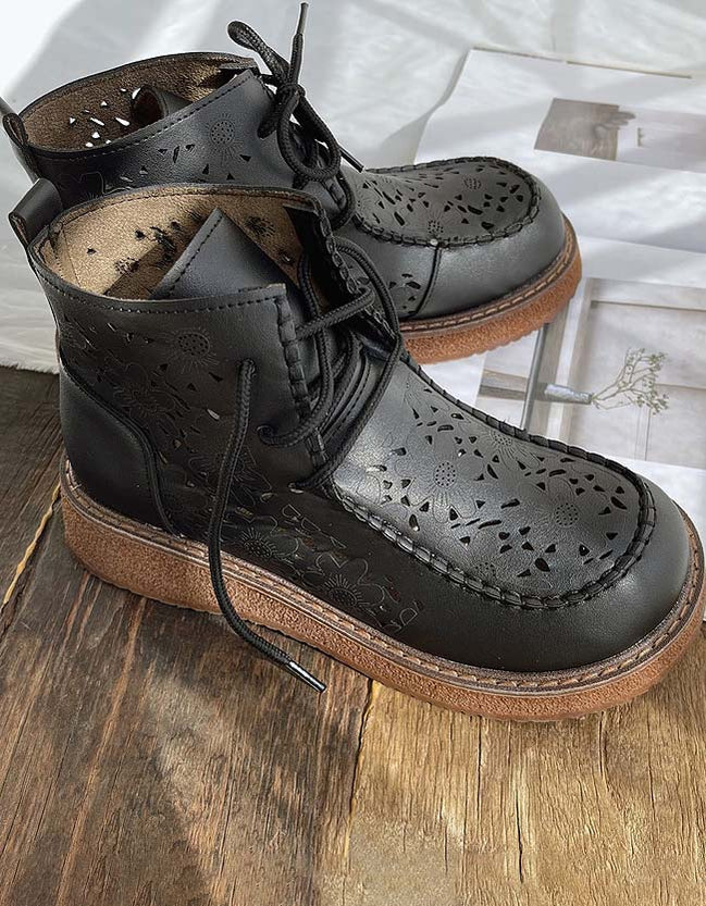 Comfortable Lace-up Hollow Retro Boots — Obiono