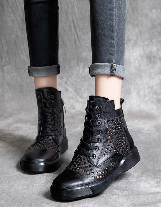 Lace-up Hollow Spring Retro Leather Boots