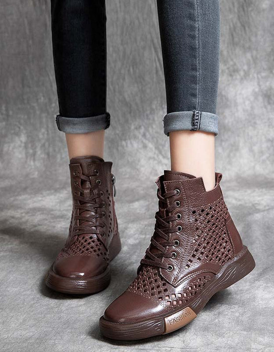 Lace-up Hollow Spring Retro Leather Boots