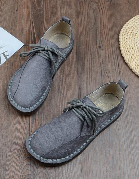 Lace-up Suede Hand-stitched Soft Flat Women's Shoes