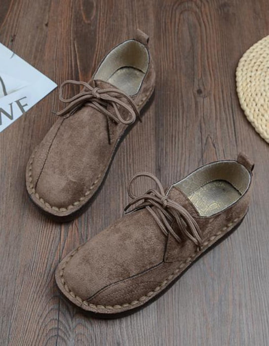 Lace-up Suede Hand-stitched Soft Flat Women's Shoes