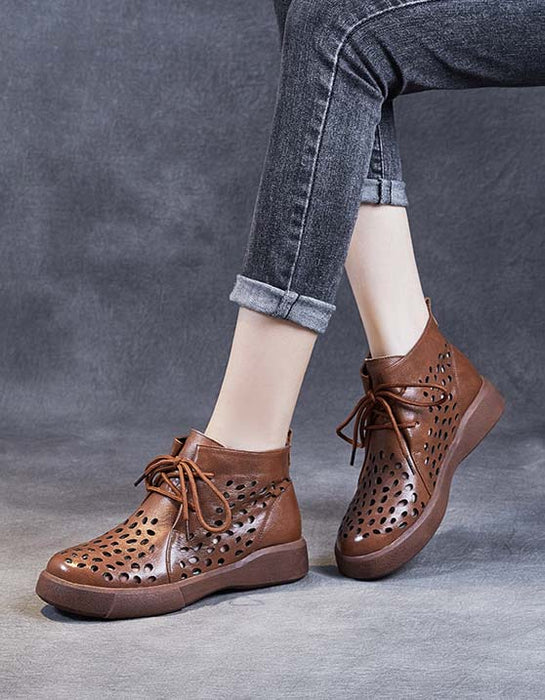 Lace-up Summer Hollow Retro Short Boots